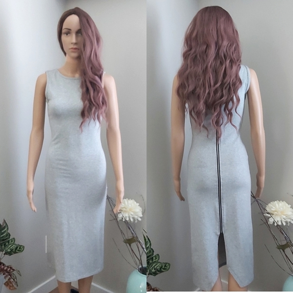 Grace & Poise bodycon midi sleeveless dress light gray cotton